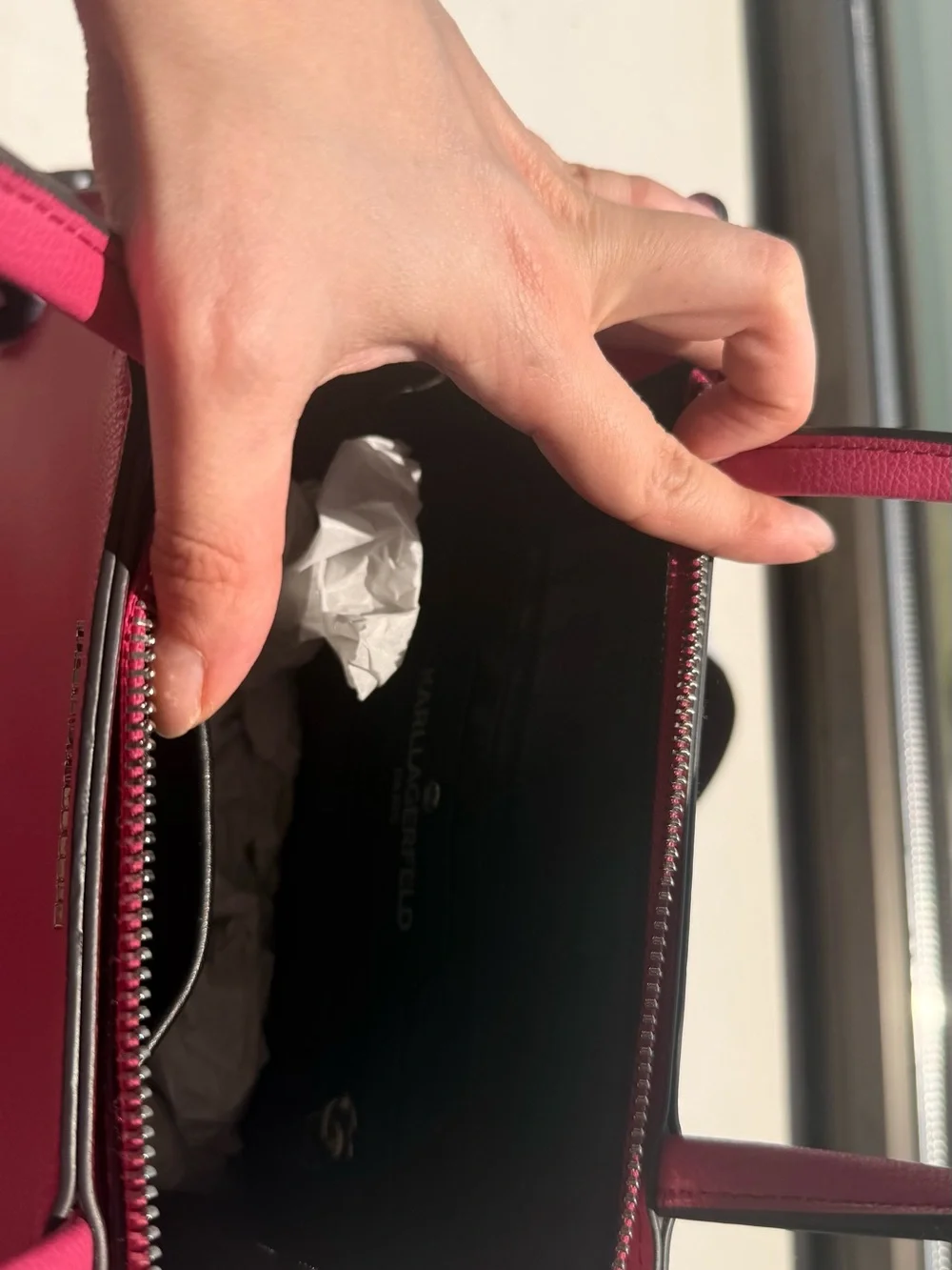 Red/Pink Structured Tote Bag by Karl Lagerfeld